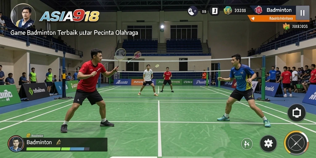 Tampilan antarmuka permainan Badminton yang menarik dan interaktif.