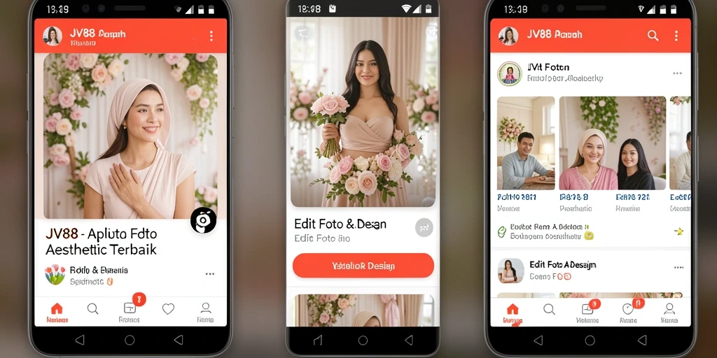 Antarmuka JV88 menampilkan berbagai pilihan efek dan fitur edit foto.