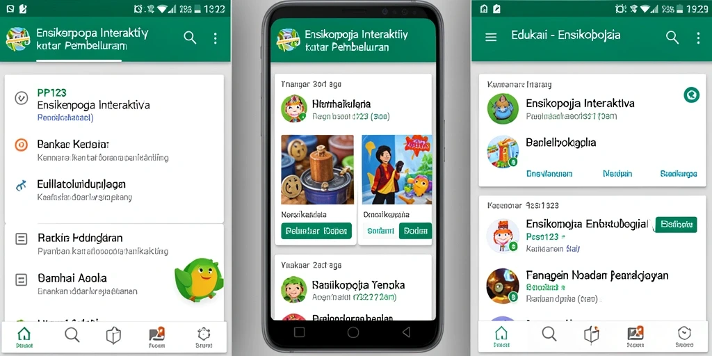 Tampilan antarmuka aplikasi Ensiklopedia PP123 yang informatif.