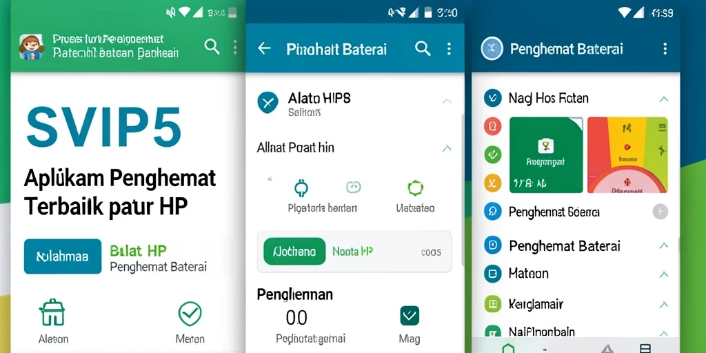 Screenshot antarmuka utama SVIP5 menunjukkan fungsi penghemat baterai yang efisien.
